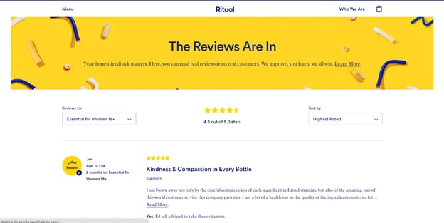Example of Customer Testimonials Page
