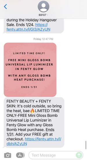 Fenty Beauty SMS Marketing Example