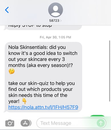 Nola Skinsentials SMS Example