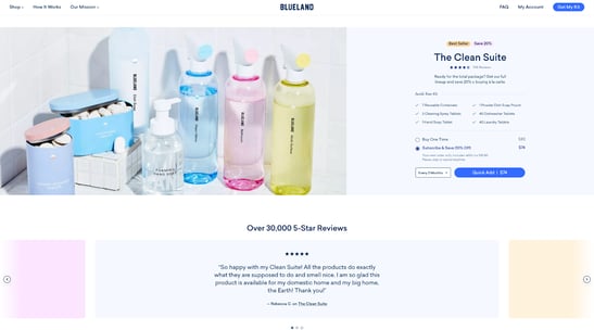 Product section showing customer testimonials
