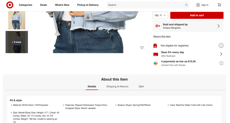 Target product page example